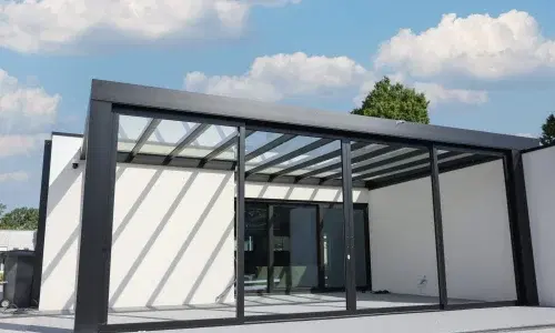 Cube veranda with sliding glass doors