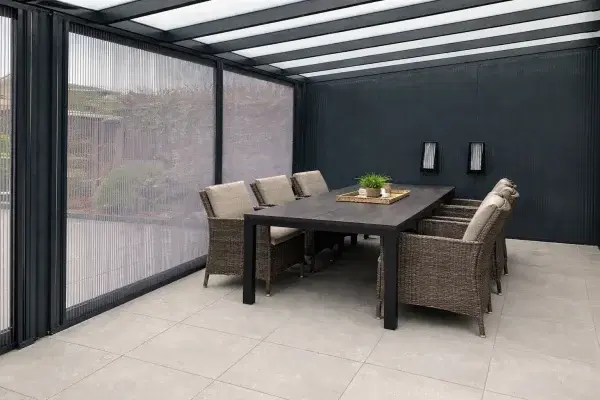 Insect screens fitted to the inside of an enclosed veranda