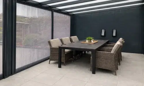 Insect screens fitted to the inside of an enclosed veranda