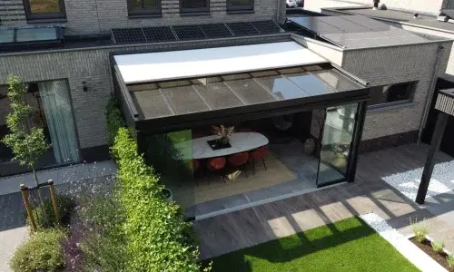 Veranda with awnings, viewed from above