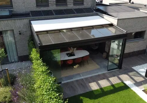 Veranda with awnings, viewed from above